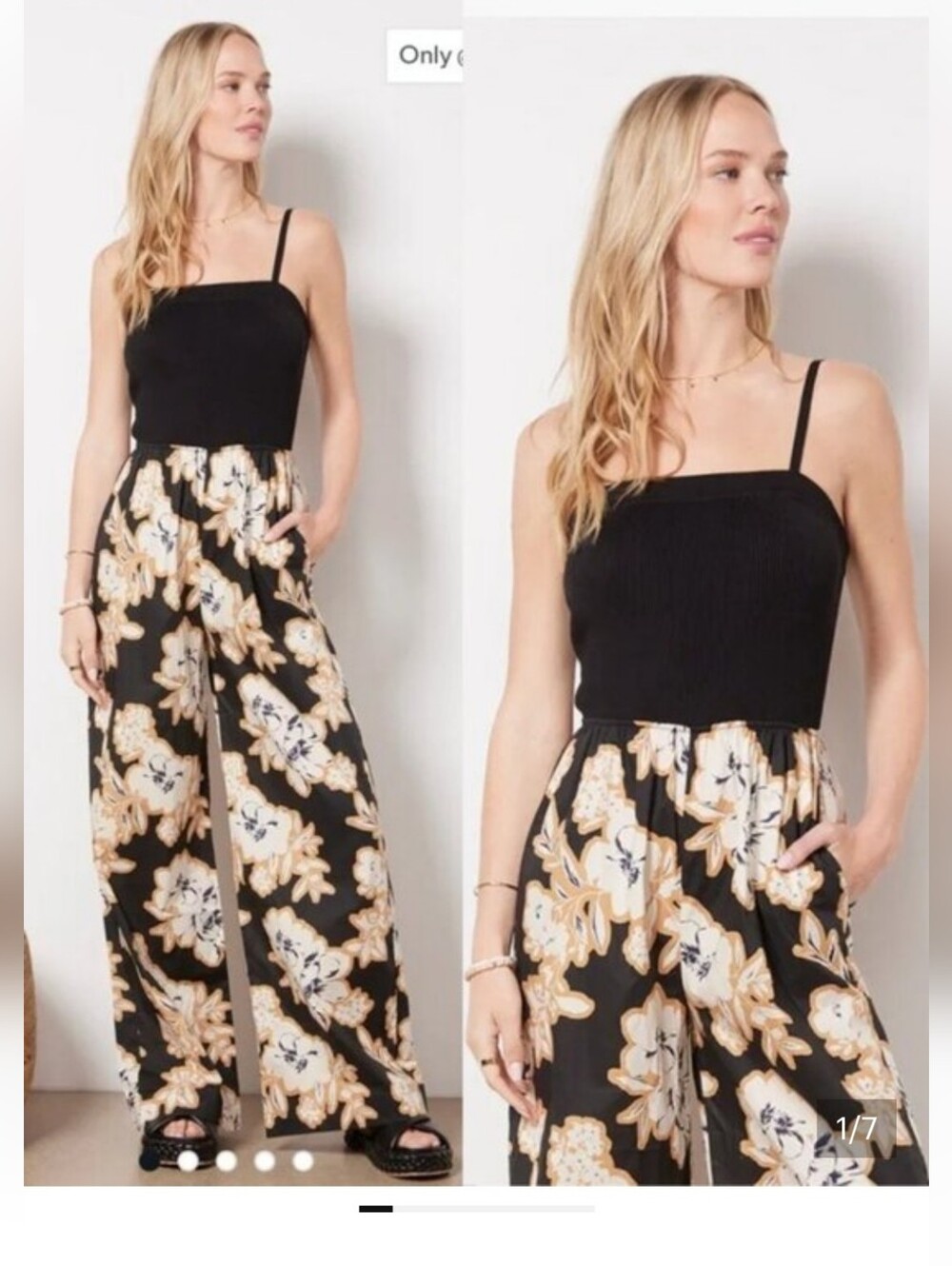 EVEREVE Miley Jumpsuit Floral Flowy Wide Leg Pants Summer Travel Chic Beachy S